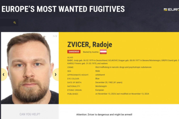 Poternica Interpola za Zvicerom: Osumnjičen da je pustio u promet 100 kilograma kokaina u Austriji, najtraženiji begunac