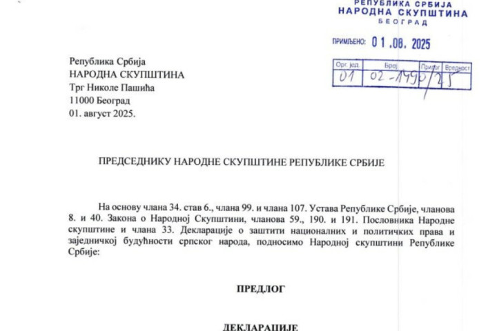 Deklaracija o genocidu Nezavisne Države Hrvatske nad Srbima, Jevrejima i Romima ušla u skupštinsku proceduru