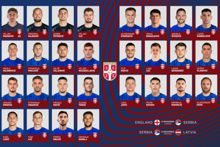 Paunović saopštio spisak fudbalera Srbije za utakmice protiv Engleske i Letonije